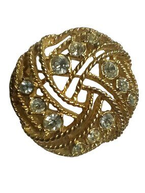 True Vintage Rhinestone Brooch Pin 1.5" Gold-Tone Filigree